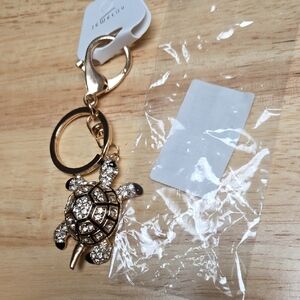 Fashion Jewelry Gold Turtle Keychain with Crystals